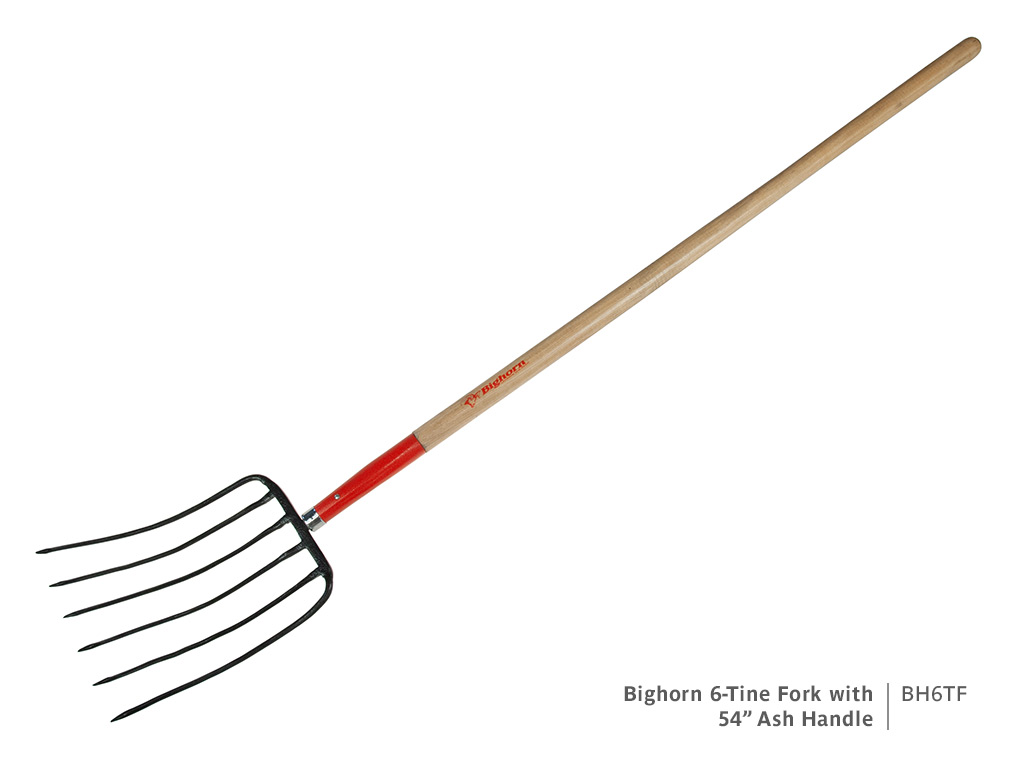 Bighorn 6 Tine Manure Fork with 54 Inch Ash Handle – Woodchuck Horticulture  Products